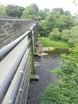 View from footpath of Newton Cap Bridge, Bishop Auckland down to the river July 2016